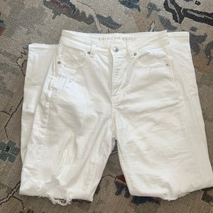 American Eagle White Ripped Jeans- Mom Straight